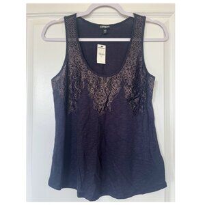 Express Navy Blue Festive Tank Top with Lace Detail